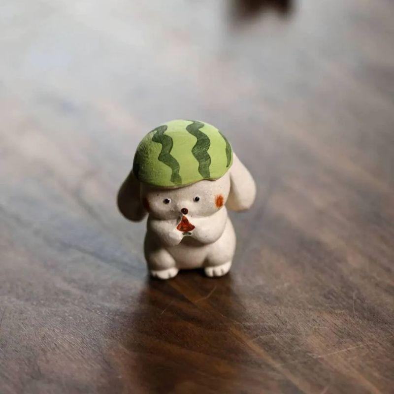 うさぎ 置物 スイカ 風水 卓上置物 インテリア かわいい ミニ置物 兎