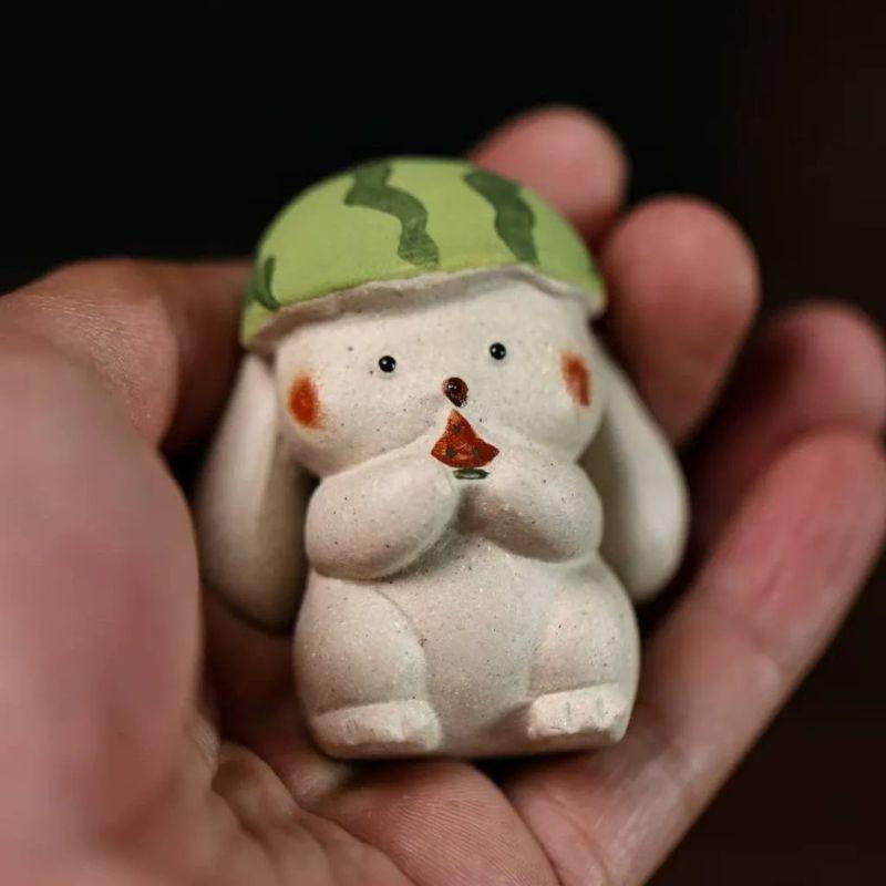 うさぎ 置物 スイカ 風水 卓上置物 インテリア かわいい ミニ置物 兎