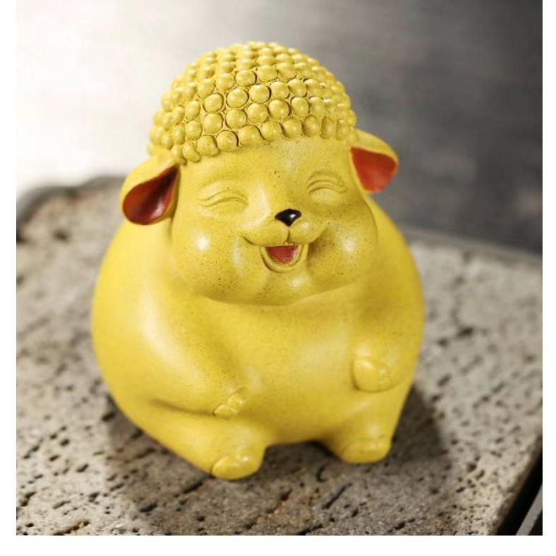 仏像 仏 仏様 羊 ひつじ 紫砂 イエロー 神 神様 置物 オブジェ 運気