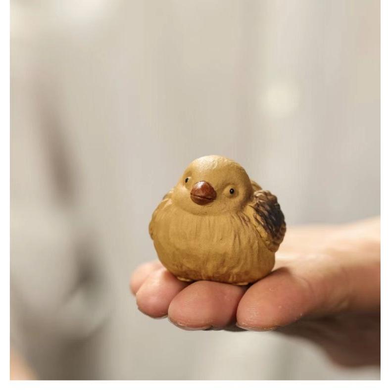 鳥 小鳥 置物 オブジェ 紫砂 イエロー 幸運 長寿 縁起物 魔除け 厄除