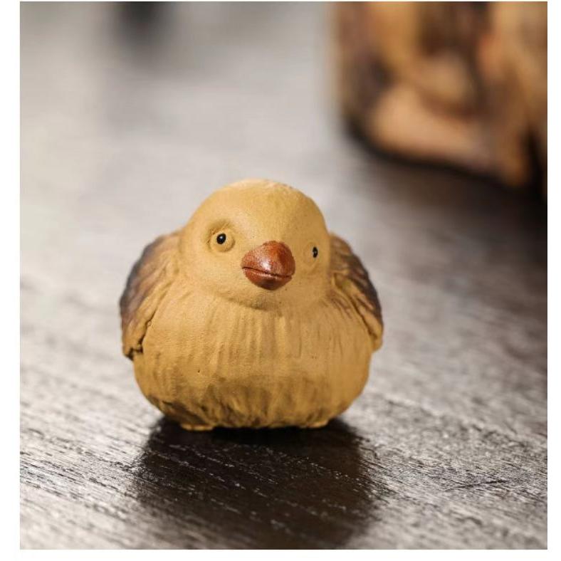 鳥 小鳥 置物 オブジェ 紫砂 イエロー 幸運 長寿 縁起物 魔除け 厄除
