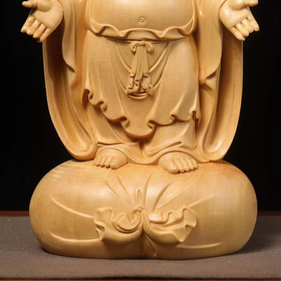 布袋様 置物 オブジェ 木製 木彫り 桧木 ナチュラル 財運 金運 運気