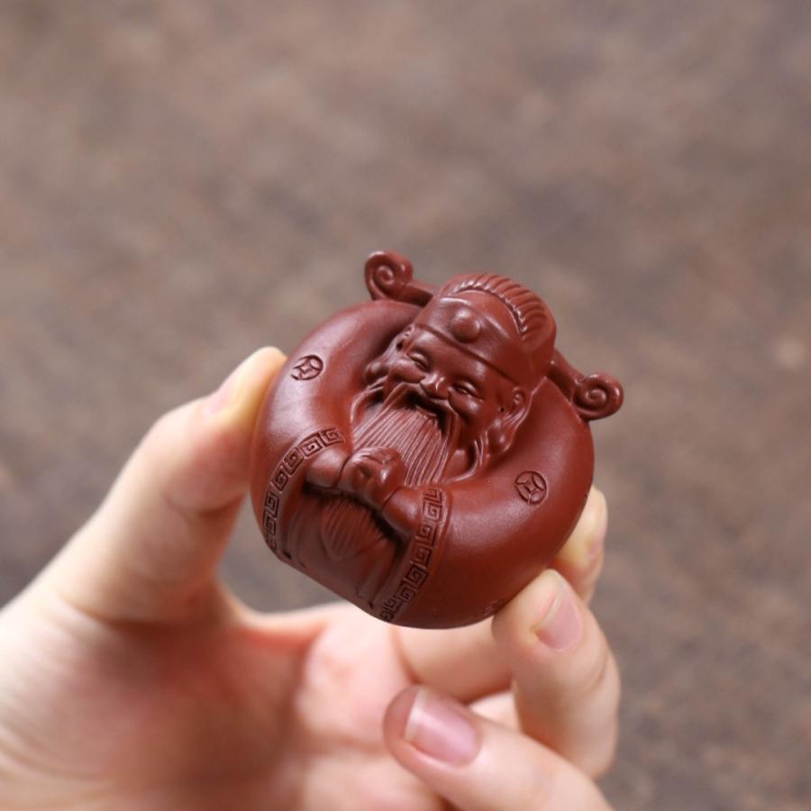 置物 オブジェ 紫砂 草 財神 財神爺 富の神 個性的 幸運 長寿 縁起物