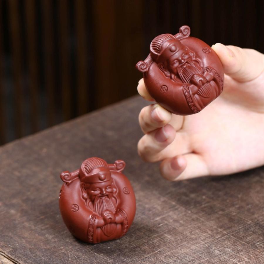 置物 オブジェ 紫砂 草 財神 財神爺 富の神 個性的 幸運 長寿 縁起物