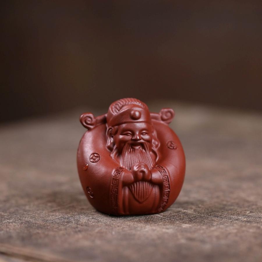 置物 オブジェ 紫砂 草 財神 財神爺 富の神 個性的 幸運 長寿 縁起物