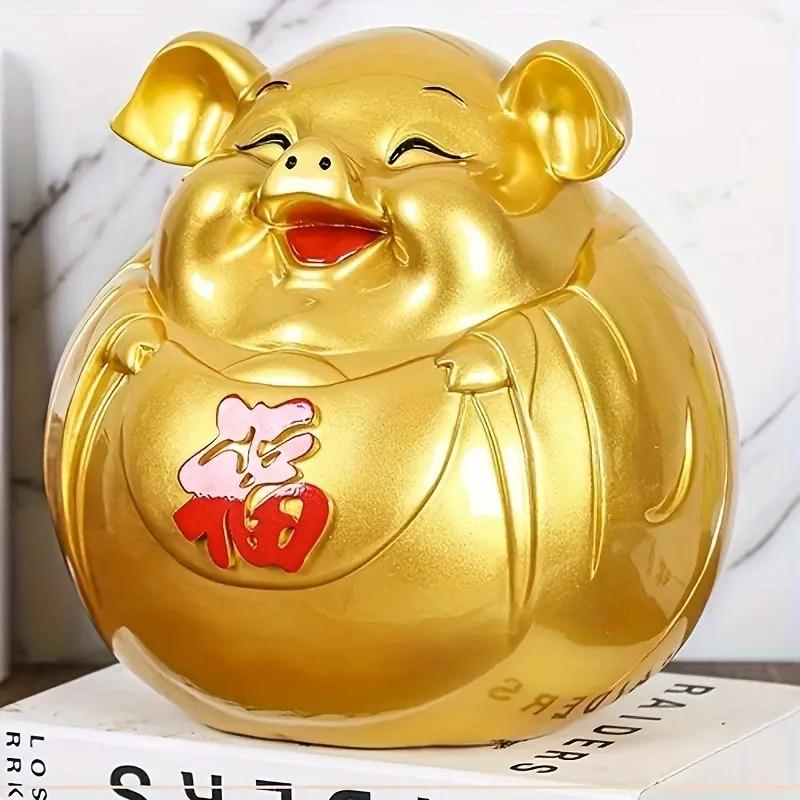 豚 ブタ 置物 オブジェ 貯金箱 バンク 金 ゴールド 風水グッズ 開運