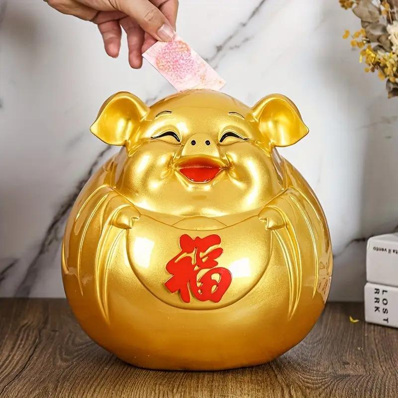 豚 ブタ 置物 オブジェ 貯金箱 バンク 金 ゴールド 風水グッズ 開運