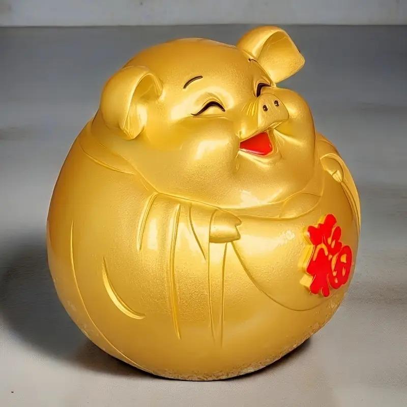 豚 ブタ 置物 オブジェ 貯金箱 バンク 金 ゴールド 風水グッズ 開運