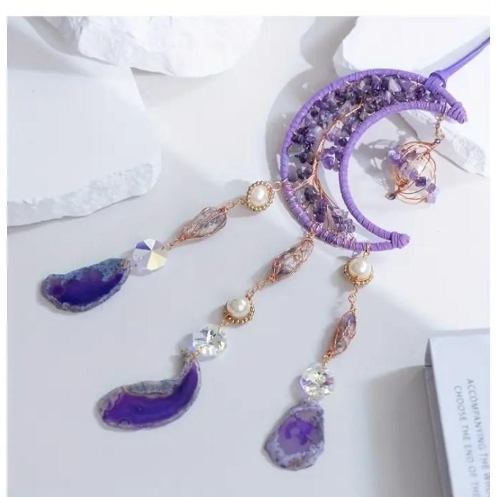 ドリームキャッチャー モビール 瑪瑙 月 ムーン オーナメント パープル