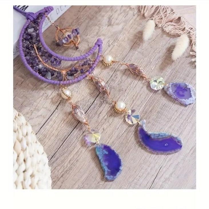 ドリームキャッチャー モビール 瑪瑙 月 ムーン オーナメント パープル