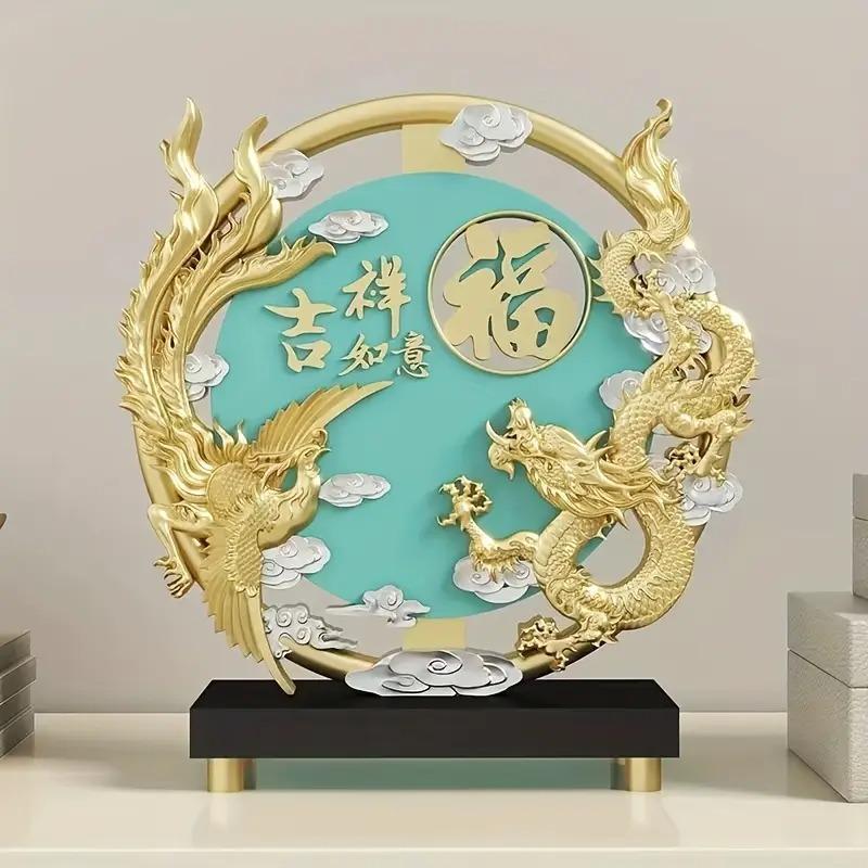 ドラゴン 龍 竜 鳳凰 鳥 樹脂 ブルー 青 置物 オブジェ 金龍 風水 開運