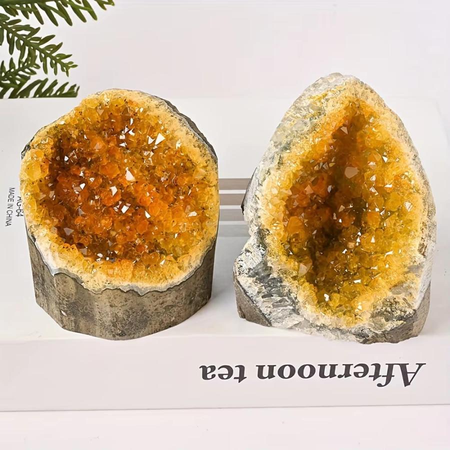 【お値下げしました】天然石 シトリン 晶洞 天然石 ジオード シトリン 200-250g 不揃い 風水 置物 厄除け