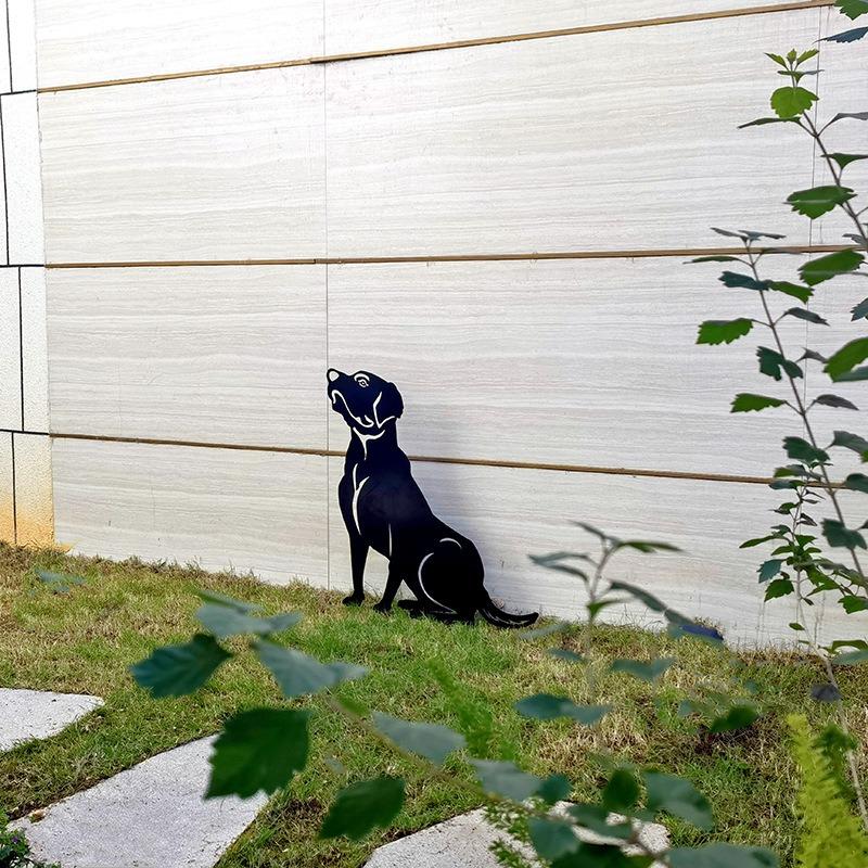 ガーデンオブジェ 犬 アイアンプレート ブラック 庭 デコレーション