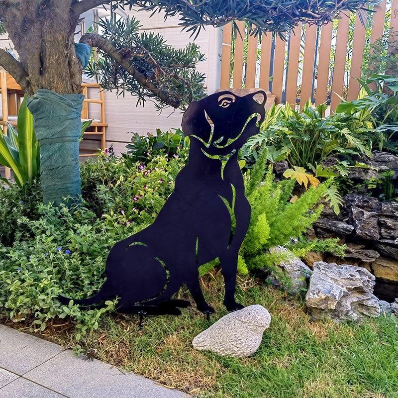 ガーデンオブジェ 犬 アイアンプレート ブラック 庭 デコレーション