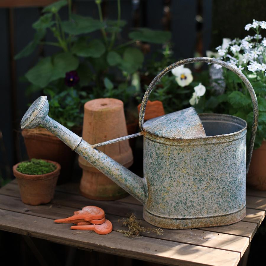 ジョウロ グレー ヴィンテージ調 シャビー加工 庭 オブジェ シャビー