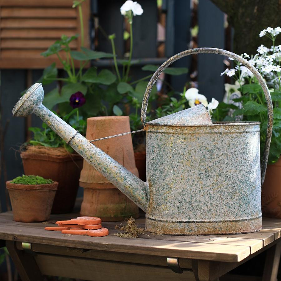 ジョウロ グレー ヴィンテージ調 シャビー加工 庭 オブジェ シャビー