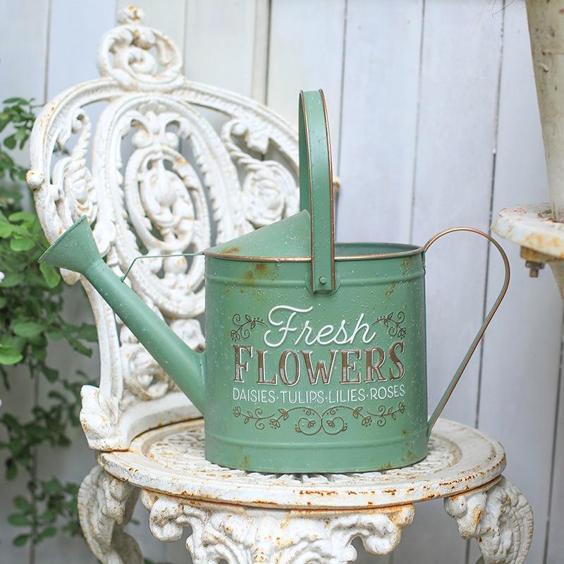 ジョウロ シャビーシック じょうろ グリーン 鉄 庭 緑 鉄製 中庭用