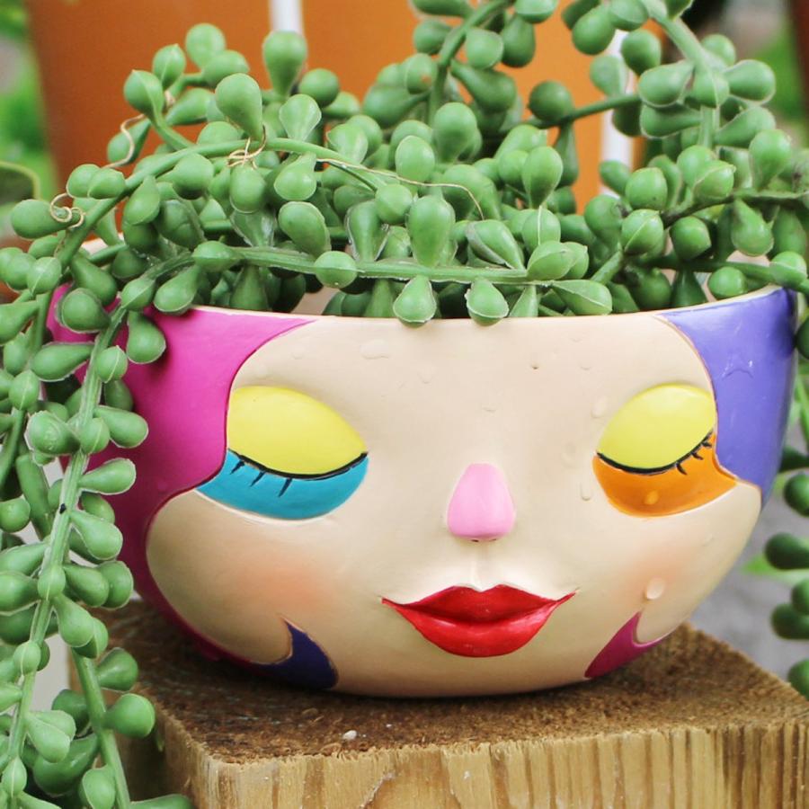 植木鉢　プランター　ガーデン雑貨 植木鉢 プランター カラフル 人の顔 フェイス ユニーク 面白い 樹脂