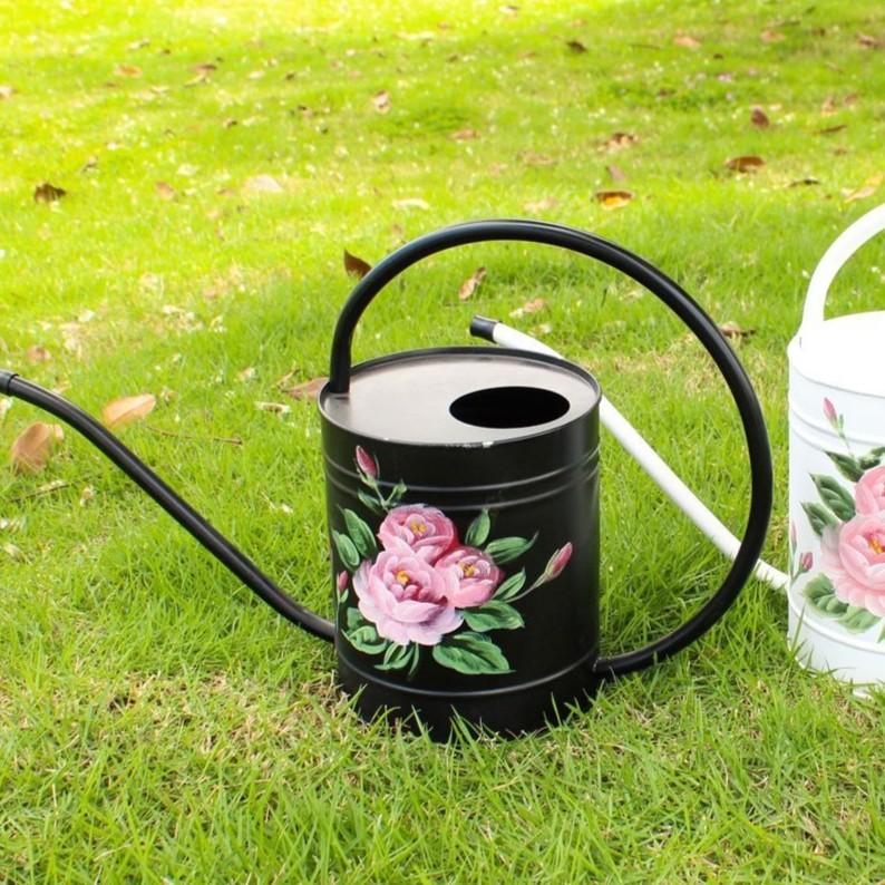 ジョウロ じょうろ 鉄 薔薇 バラ ホワイト ブラック 庭 ガーデン