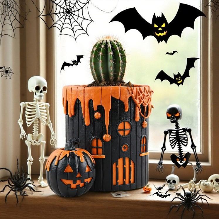 プランター ハロウィン オレンジ ブラック 樹脂 鉢植え 植木鉢
