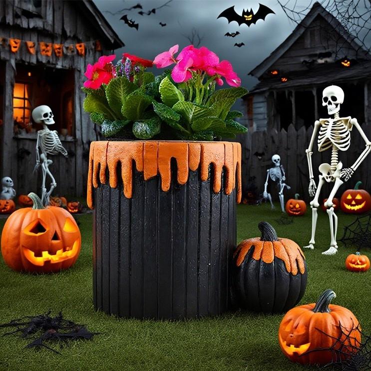 プランター ハロウィン オレンジ ブラック 樹脂 鉢植え 植木鉢