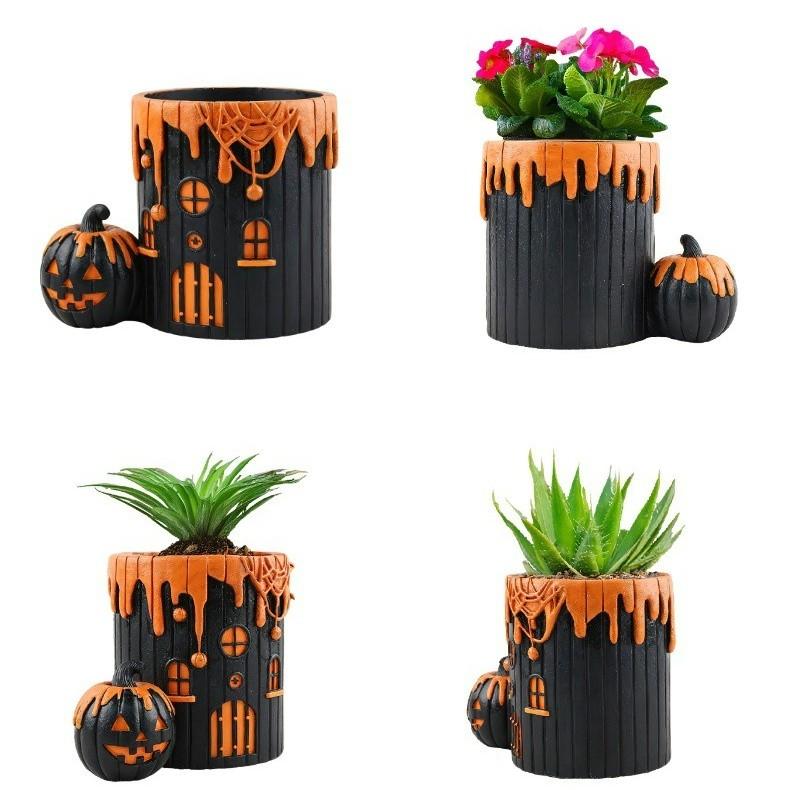 プランター ハロウィン オレンジ ブラック 樹脂 鉢植え 植木鉢