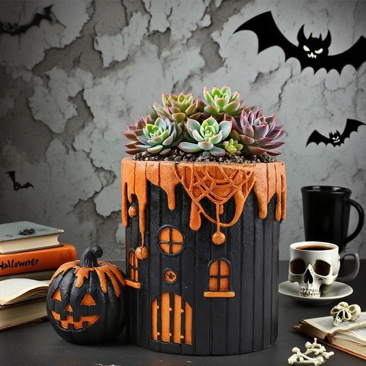 プランター ハロウィン オレンジ ブラック 樹脂 鉢植え 植木鉢