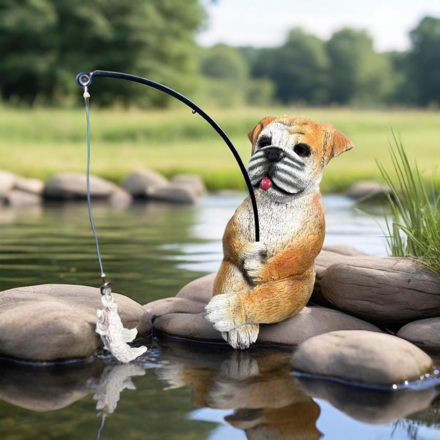 ガーデンオブジェ 釣り 犬 樹脂 置物 ガーデンオーナメント ドッグ