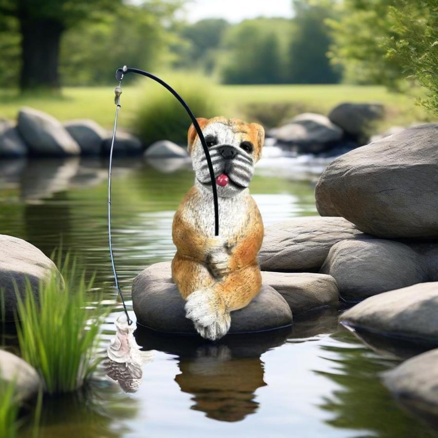 ガーデンオブジェ 釣り 犬 樹脂 置物 ガーデンオーナメント ドッグ