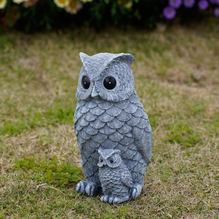 ガーデンオブジェ フクロウ 親子 樹脂 グレー かわいい ふくろう 置物