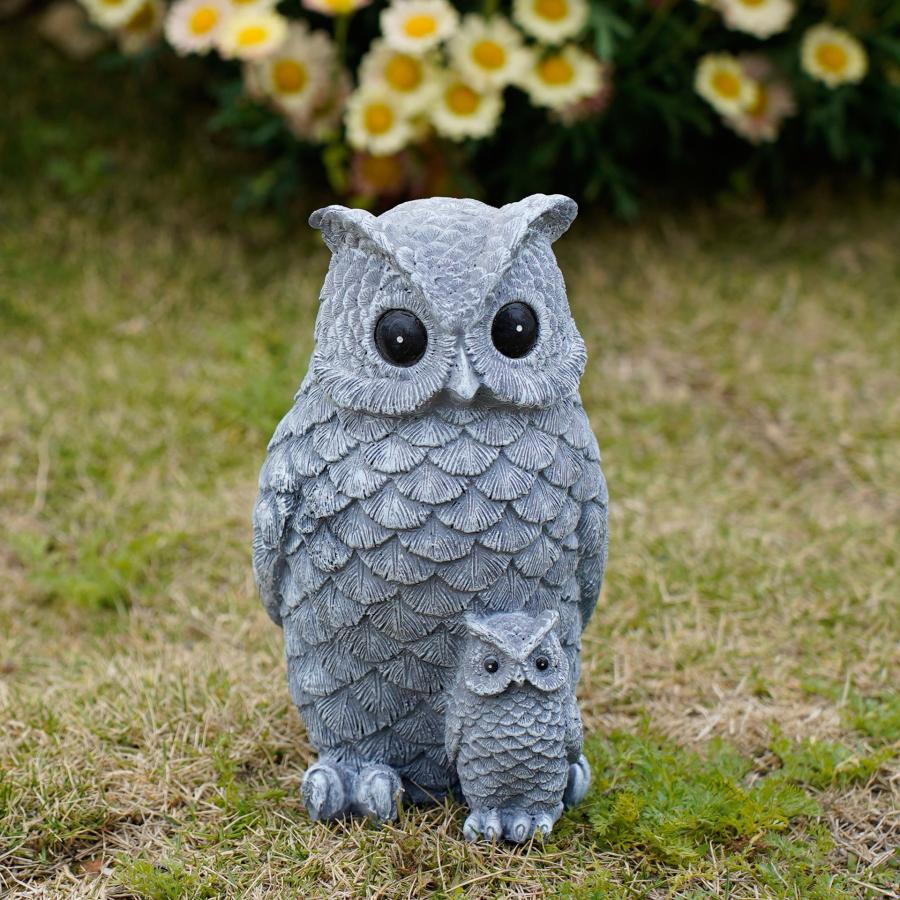 ガーデンオブジェ フクロウ 親子 樹脂 グレー かわいい ふくろう 置物