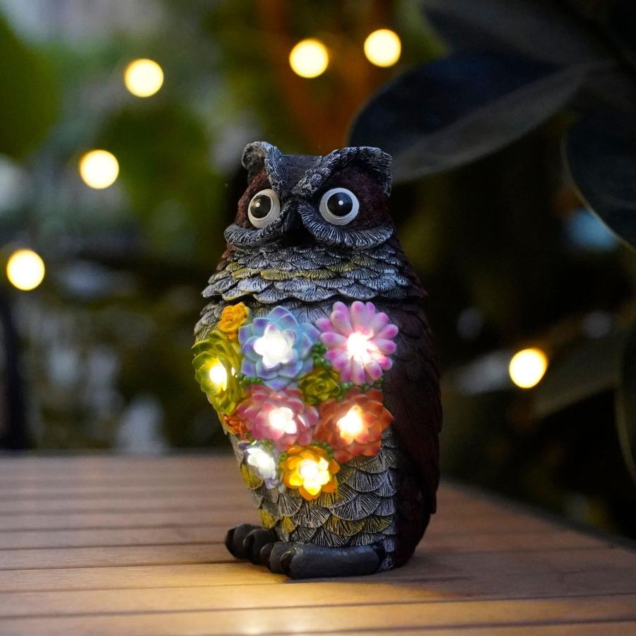 ガーデンライト ソーラー フクロウ 樹脂 庭 花 フラワー カラフル 動物