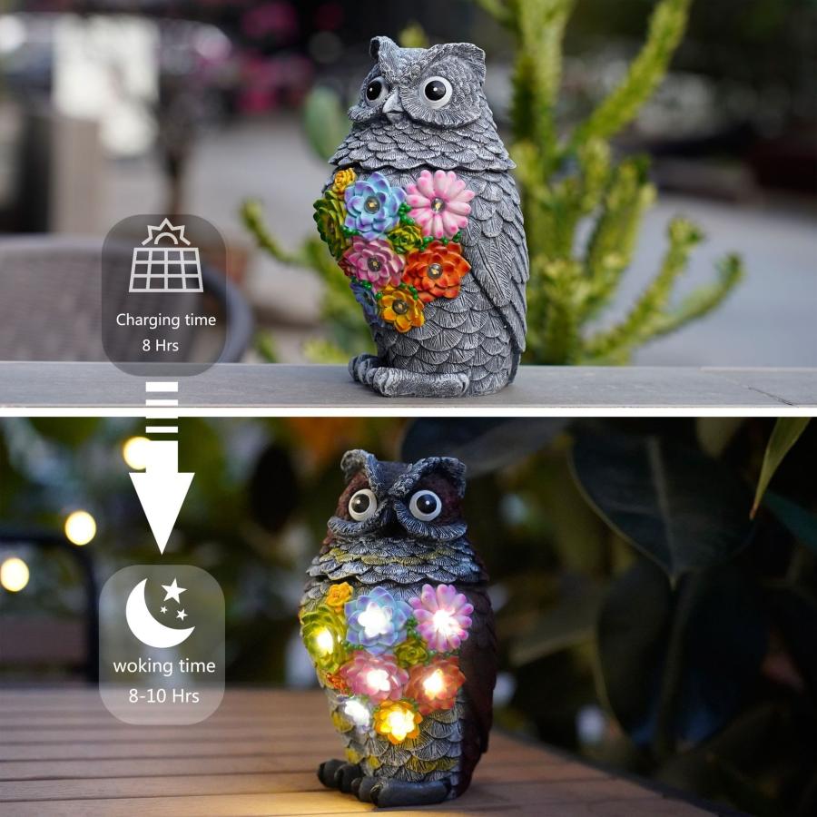 ガーデンライト ソーラー フクロウ 樹脂 庭 花 フラワー カラフル 動物
