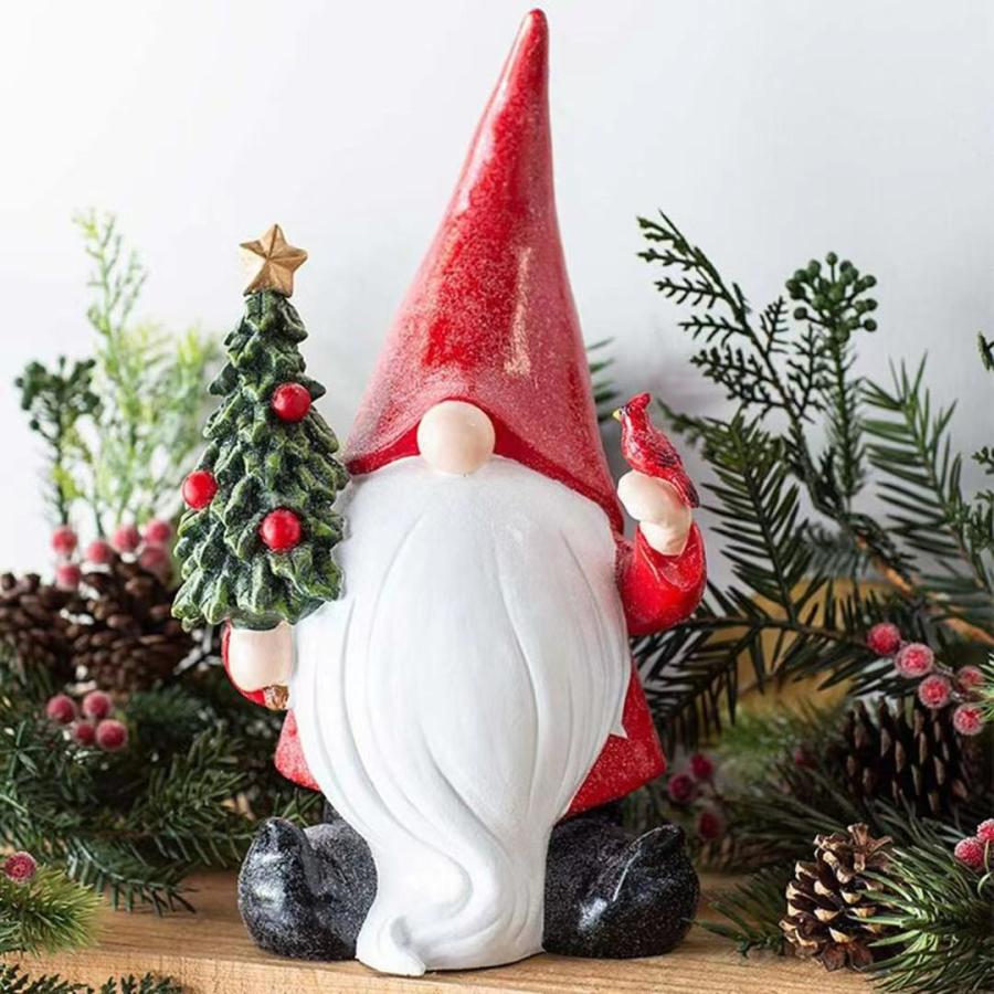 サンタクロース 置物 クリスマスツリー 新品 ガーデンオブジェ ノーム サンタ 樹脂 クリスマス 赤 レッド ツリー