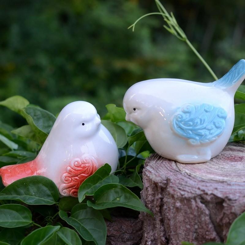 ガーデンオブジェ 小鳥 2個セット 陶器 置物 かわいい 小動物 ガーデン