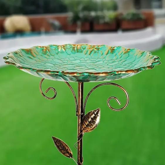 ガーデンオブジェ バードバス 金属 屋外 グリーン ブロンズ 緑 中庭