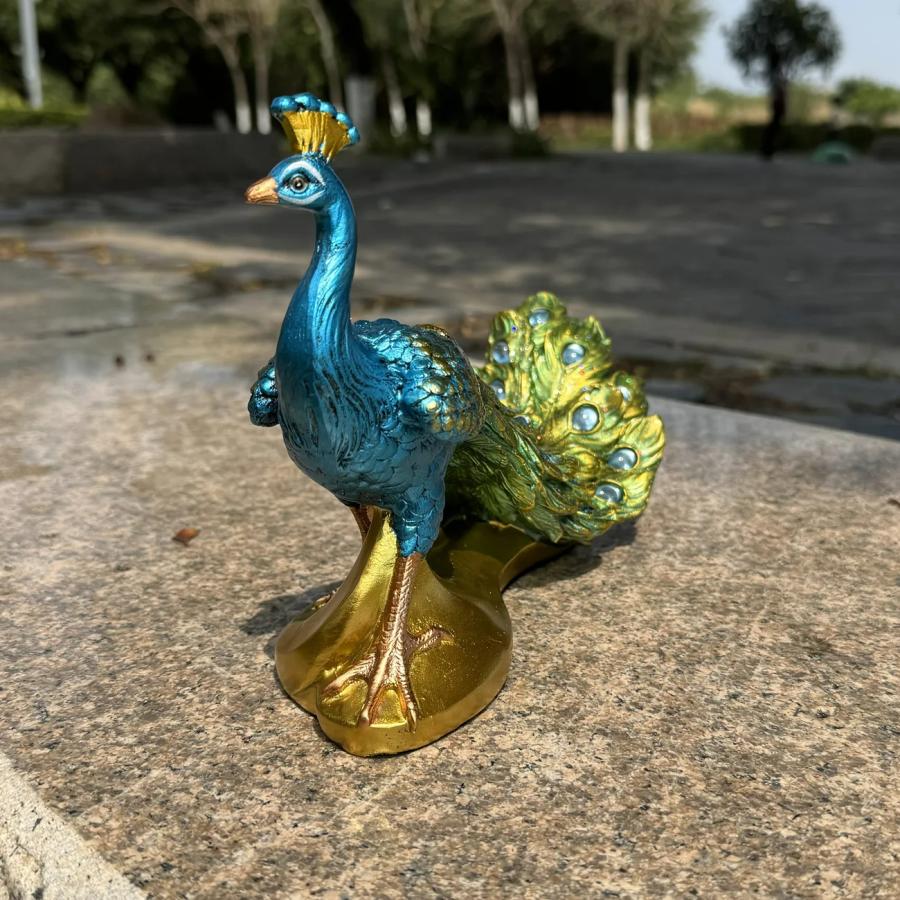 青と金の孔雀の置物 ガーデンオブジェ 孔雀 置物 豪華 クジャク アニマル 動物 鳥