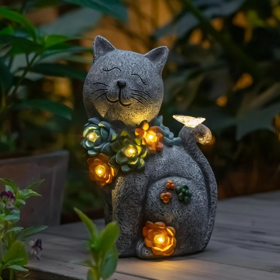 ガーデンライト 猫 花 かわいい 庭 ソーラー フラワー キャット ねこ