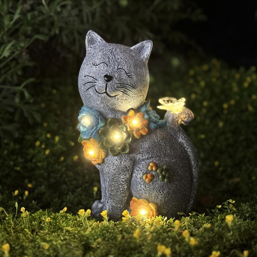 ガーデンライト 猫 花 かわいい 庭 ソーラー フラワー キャット ねこ