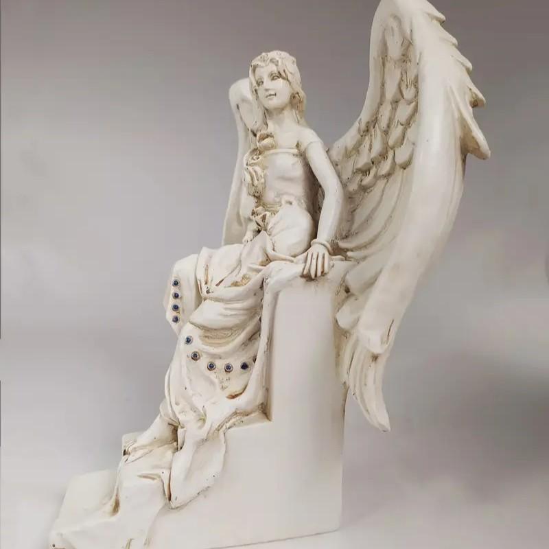 新品未使用 女神像 飾り台 花台座 白 オフホワイト 天使 アンティーク