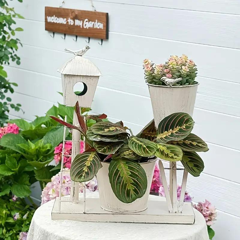 プランター 鋳鉄製 ヴィンテージ調 防錆 ホワイト シャビー加工