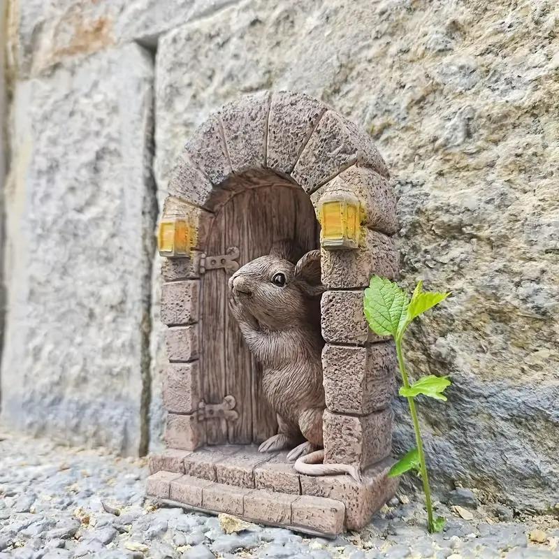 ガーデンオブジェ ねずみ ドア ネズミ 樹脂 庭 アニマル かわいい
