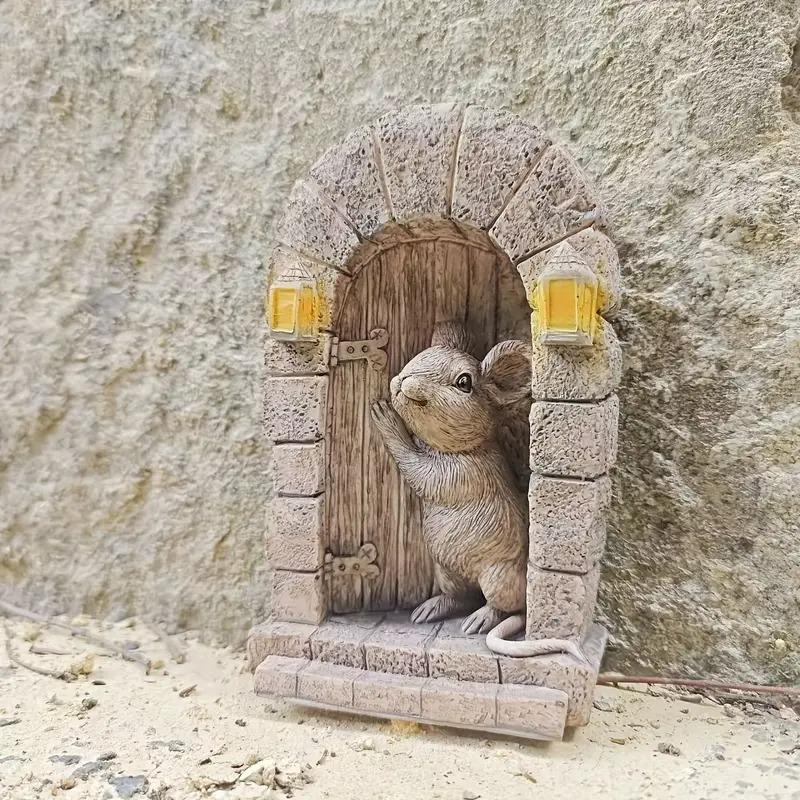 ガーデンオブジェ ねずみ ドア ネズミ 樹脂 庭 アニマル かわいい