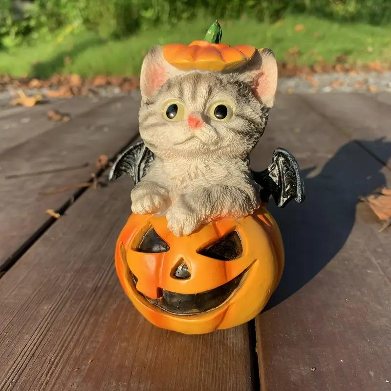 ガーデンオブジェ ねこ カボチャ ネコ ハロウィン飾り 樹脂 庭 猫