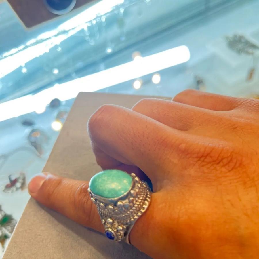 アンティーク ターコイズ ラピスラズリ リングシルバー925 天然石  リング メンズ レディース 男女兼用21号22号 インディアンジュエリーの画像