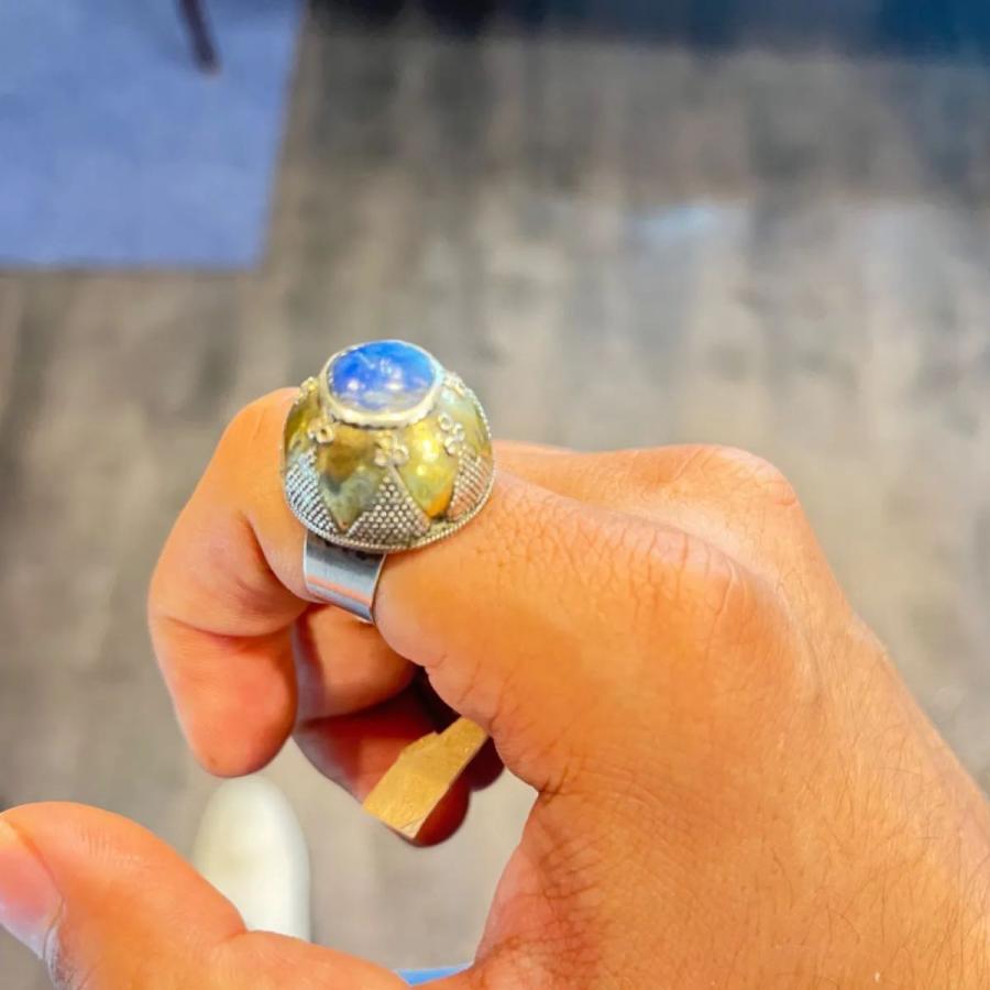 ラピスラズリ リング ブルー 真鍮 宝石 シルバー刻印 18号19号 大粒 メンズリング レディース  ゴールド ターコイズ シルバーアクセサリーの画像