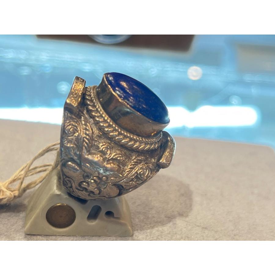 ドラゴン ラピスラズリ 1点物 リング ブルー 宝石 シルバー刻印 18号19号 大粒 アンティーク メンズ レディース  シルバーアクセサリーの画像