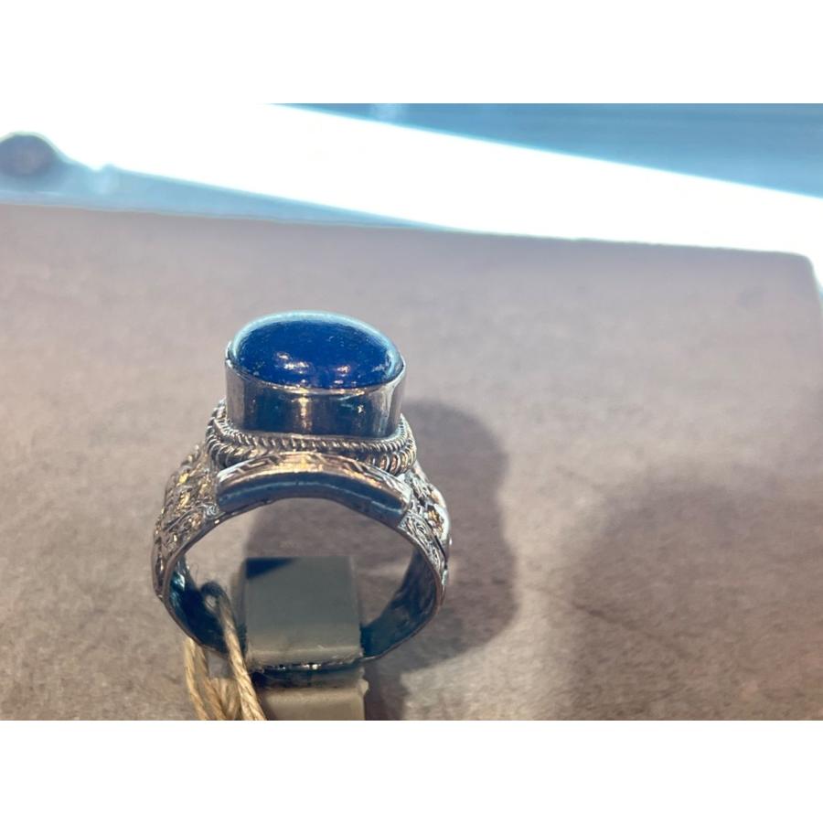ドラゴン ラピスラズリ 1点物 リング ブルー 宝石 シルバー刻印 18号19号 大粒 アンティーク メンズ レディース  シルバーアクセサリーの画像