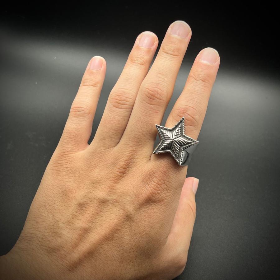 シルバー925 スター リング 星 五芒星 19号 21号 23号 メンズ レディース兼用 重厚感 幾何学模様 アンティーク調 個性派 インディアンジュエリー風 シルバー |  | 09