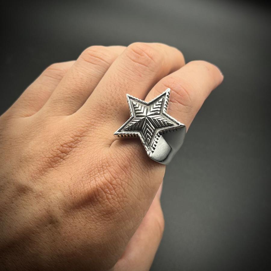 シルバー925 スター リング 星 五芒星 19号 21号 23号 メンズ レディース兼用 重厚感 幾何学模様 アンティーク調 個性派 インディアンジュエリー風 シルバー |  | 08